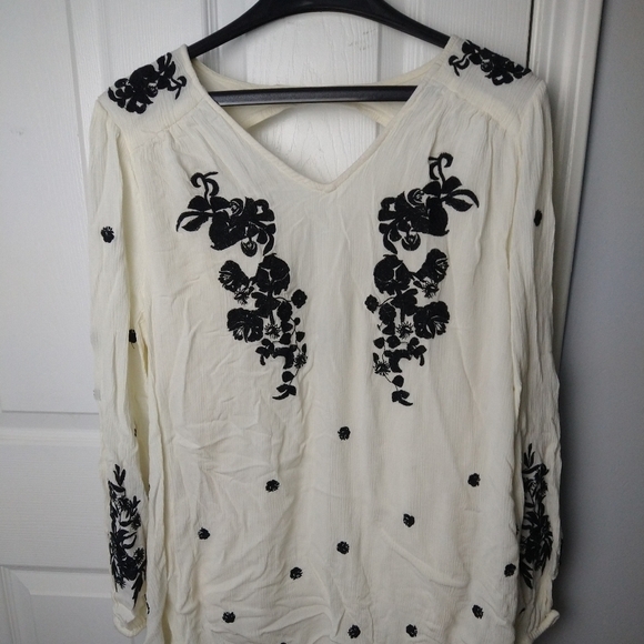 Denim 24/7 Tops - 3 for 15 DENIM 24/7 creme long sleeve blouse with black embroideryNWOT. size 18W
